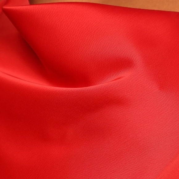 NEW Red Satin Asymmetrical Cowl Neck Bodysuit - Picture 6 of 6
